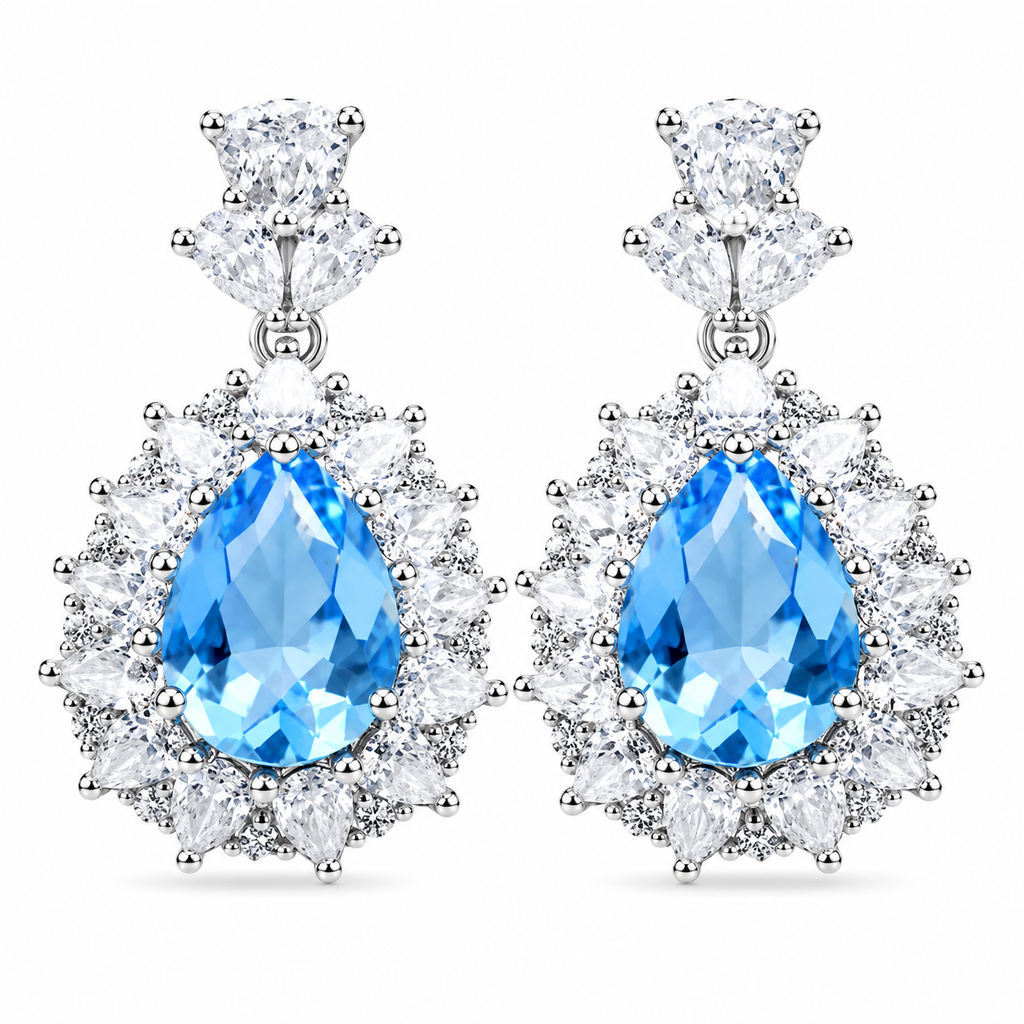 Adeline — Blue Halo Drop Earrings