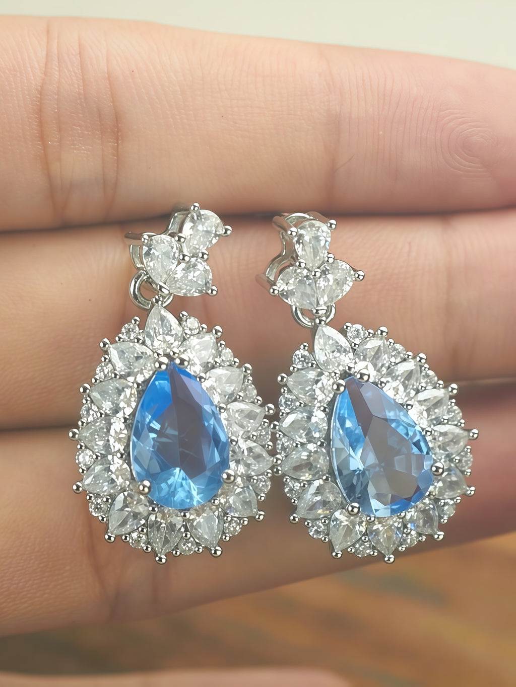 Adeline — Blue Halo Drop Earrings