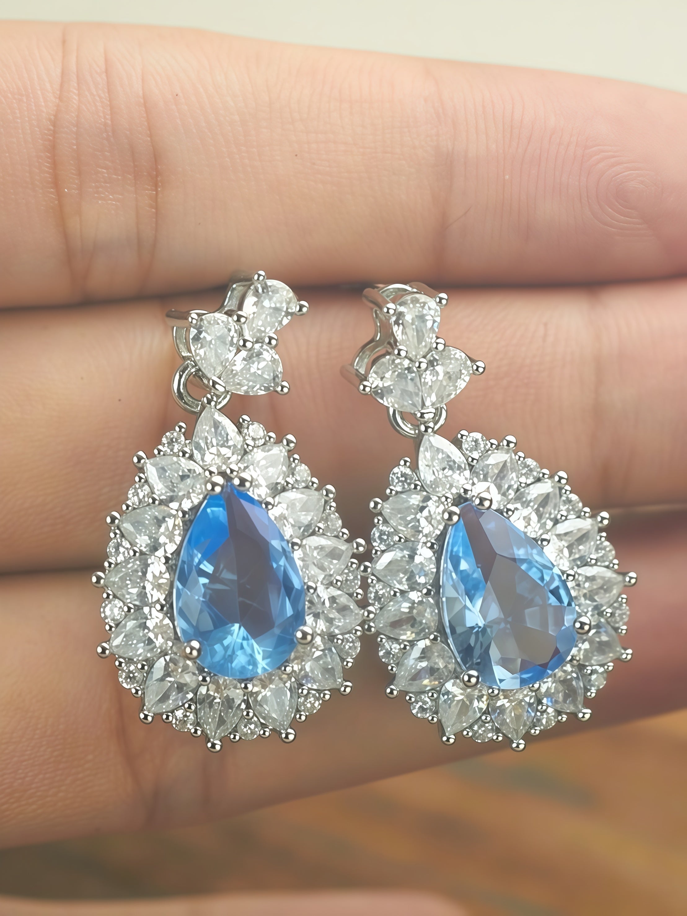 Adeline — Blue Halo Drop Earrings