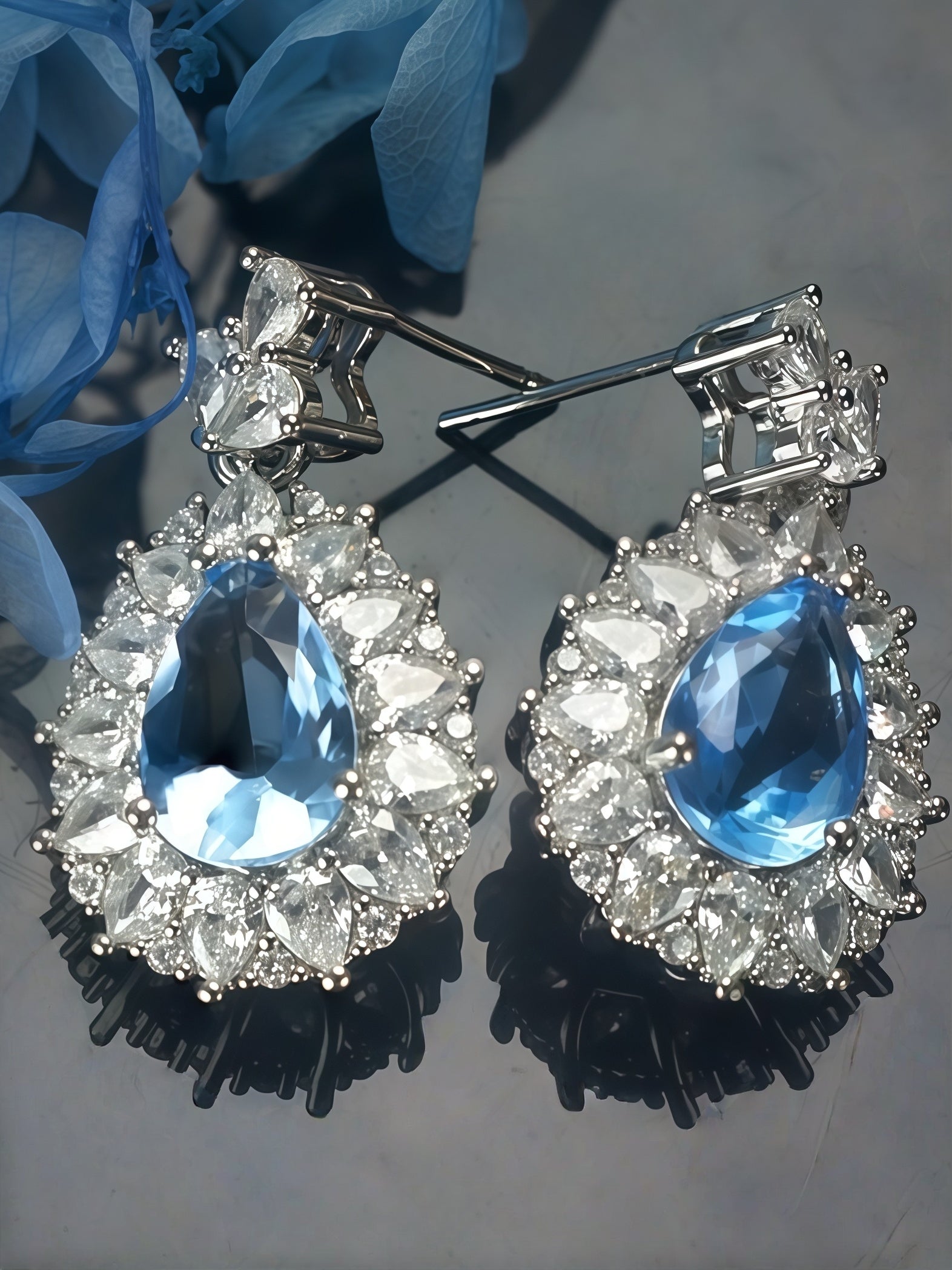 Adeline — Blue Halo Drop Earrings