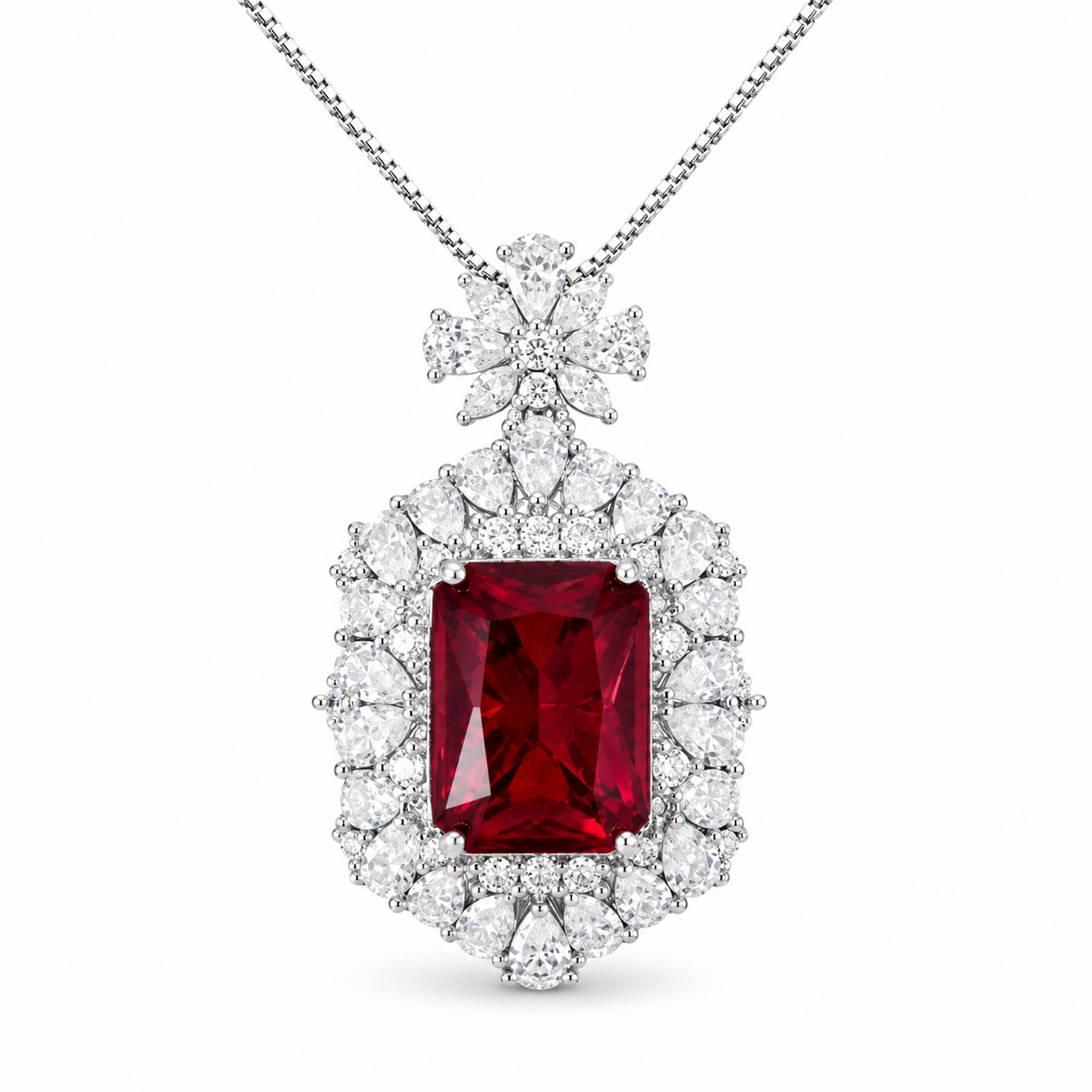 Fleur — Ruby Halo Pendant Necklace